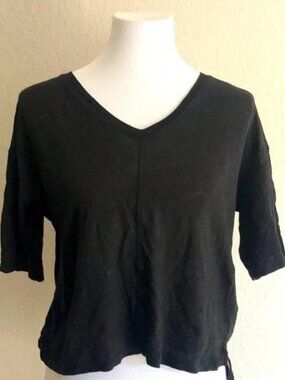 Tahari Black Linen Crop Top Blouse